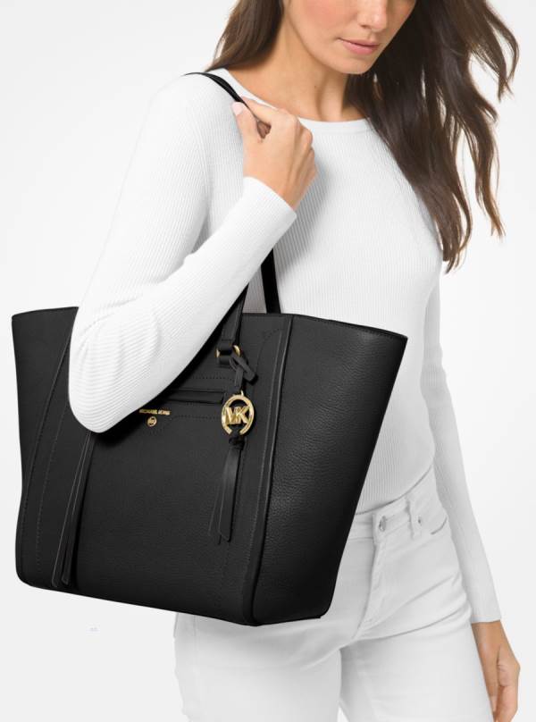 Damske Prenosná Taška Michael Kors Carine Large Pebbled Leather Čierne - Kabelky Michael Kors Levně | UGLTZ-1079